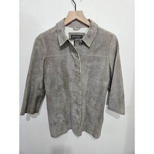 Banana Republic Womens XS Grey Suede Leather Jacket 3/4 Sleeve Button Front